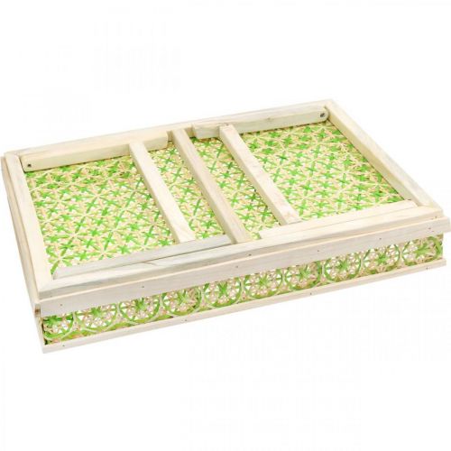 Artikel Sängbricka av bambu, serveringsbricka hopfällbar, träbricka med flätmönster grön-naturliga färger 51,5×37cm