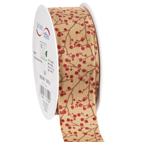Dekorativa bandgrenar med röda glitterbär, 40 mm x 15 m köpa | Floristik24.se