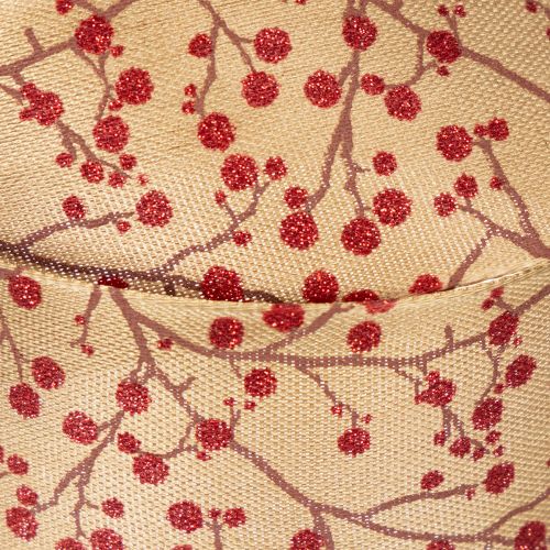 Dekorativa bandgrenar med röda glitterbär, 40 mm x 15 m | Floristik24.se