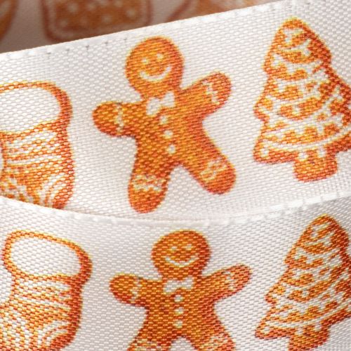 Presentband med pepparkaksfigurer. Festligt band för julklappar. 25mm x 18m. | Floristik24.se