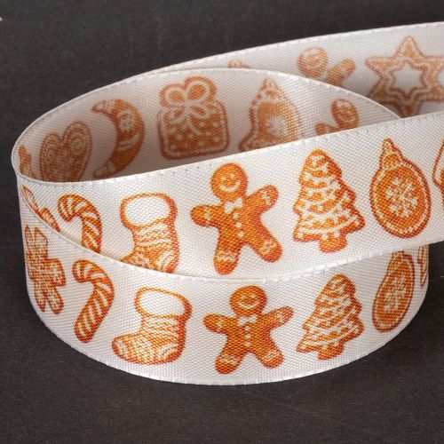 Presentband med pepparkaksfigurer. Festligt band för julklappar. 25mm x 18m. | Floristik24.se