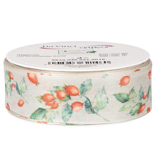 Presentband, höstmotiv med nypon och blad, 40 mm x 18 m | Floristik24.se