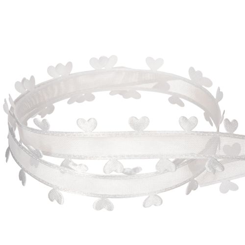 Dekorativt vitt band med hjärtan för kreativa pysselidéer, 20 mm x 15 m | Floristik24.se