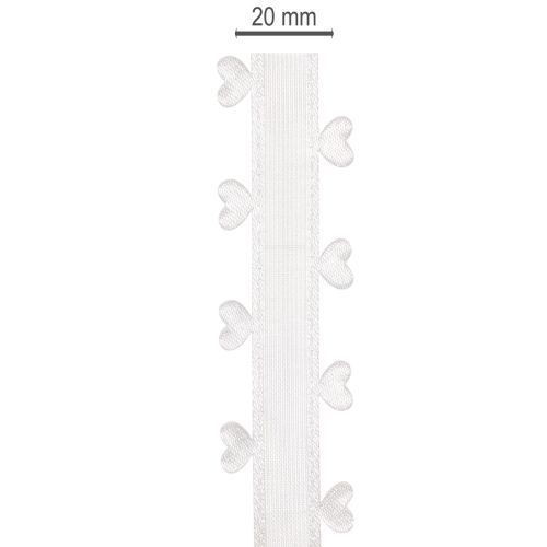 Dekorativt vitt band med hjärtan för kreativa pysselidéer, 20 mm x 15 m | Floristik24.se