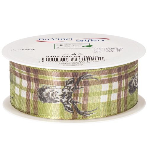 Dekorativt band med hjorthuvud och rutmönster, 40 mm x 15 m | Floristik24.se