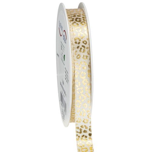Band Leopardmönstrat Sidenband Krämfärgat Guld 15mm 18m