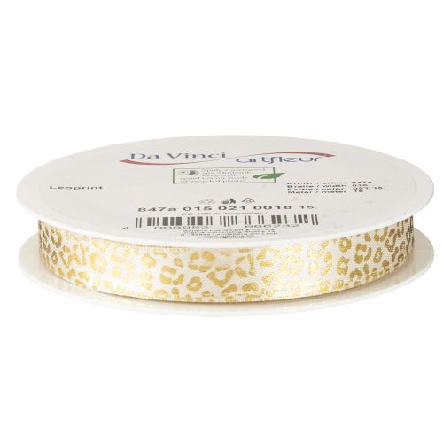 Artikel Band Leopardmönstrat Sidenband Krämfärgat Guld 15mm 18m