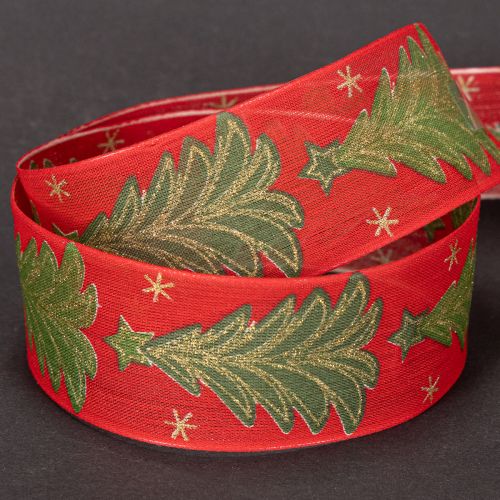 Presentband julgran med stjärnor 40mm 15m | Floristik24.se