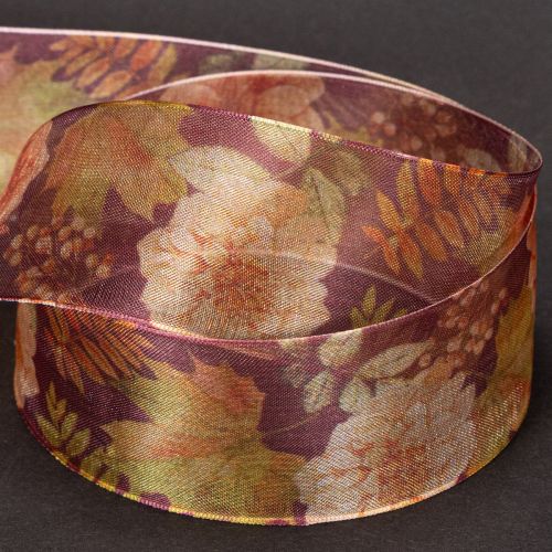 Presentband i höstfärger, organzaband med blommönster, 40mm, 15m | Floristik24.se