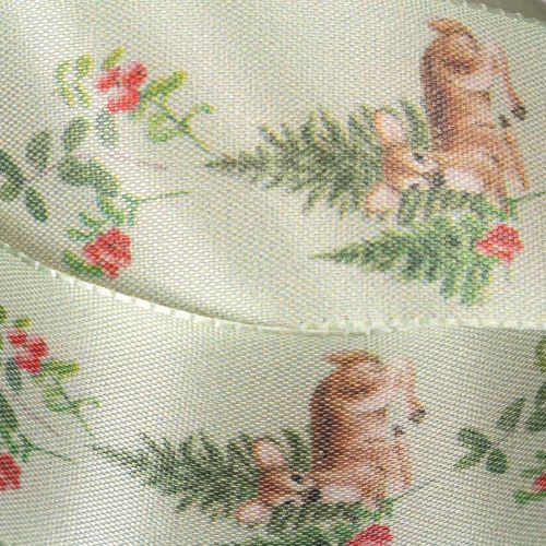 Dekorativt band med hjortmotiv, skog och blommor, 40 mm x 15 m | Floristik24.se