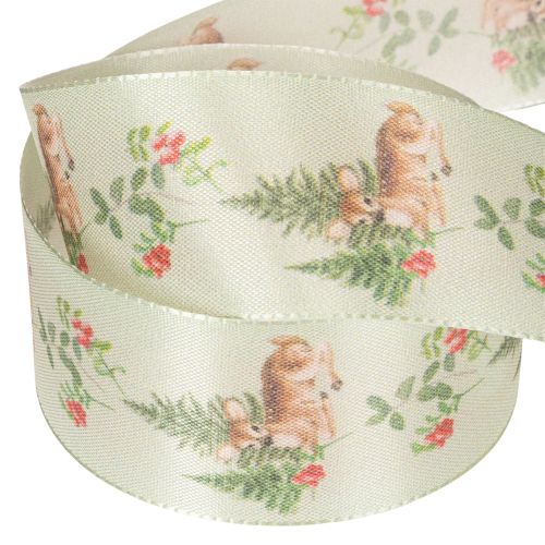 Dekorativt band med hjortmotiv, skog och blommor, 40 mm x 15 m | Floristik24.se