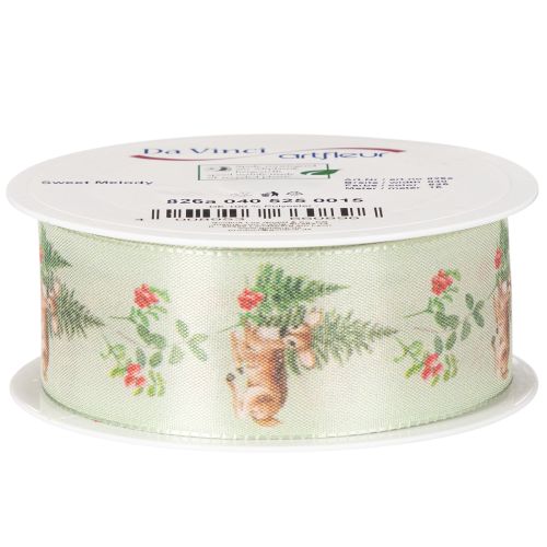 Dekorativt band med hjortmotiv, skog och blommor, 40 mm x 15 m | Floristik24.se