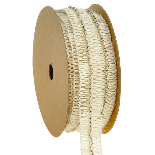 Artikel Juteband band med gyllene pärlor jute kräm 17mm 10m