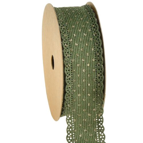 Presentband Grönt band prickar och spets 38mm 10mm