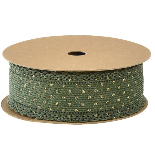 Artikel Presentband Grönt band prickar och spets 38mm 10mm