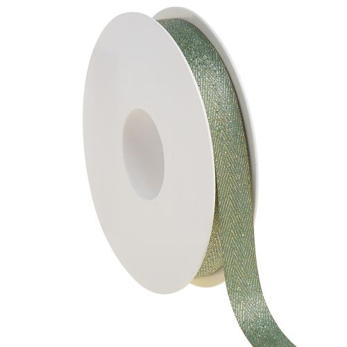 Presentband band fiskbensmönster grönt guld 15mm 20m