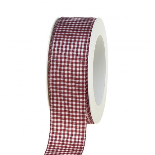 Presentband dekorativt band rutigt röd vit 40mm 20m