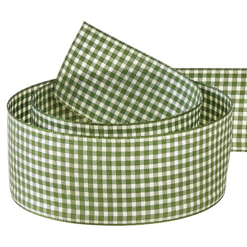 Floristik24 Presentband dekorativt band rutigt grön kräm 40mm 20m