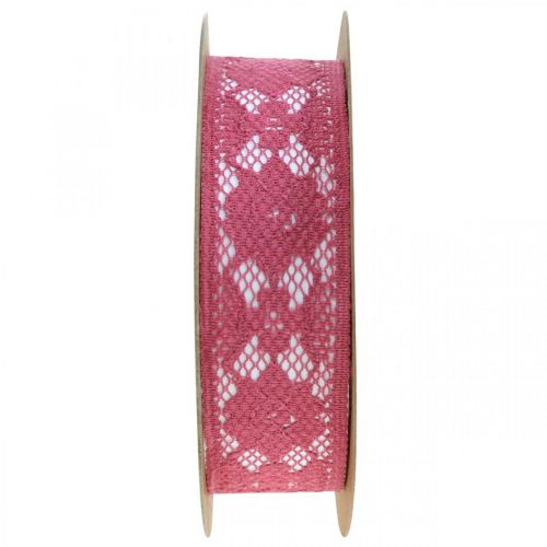 Spetsband rosa 25mm dekorband spets 15m