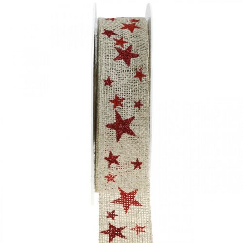 Floristik24 Presentband rosettband med stjärnor vit röd 25mm 15m