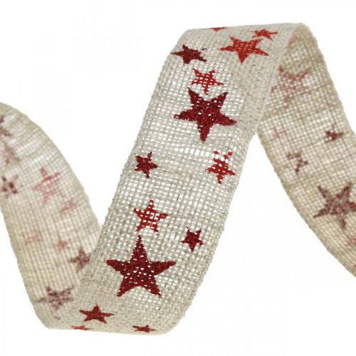 Artikel Presentband rosettband med stjärnor vit röd 25mm 15m
