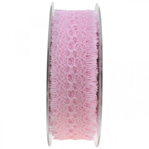 Spetsband Presentdekor Bröllopsbordsdekoration Rosa B35mm L20m
