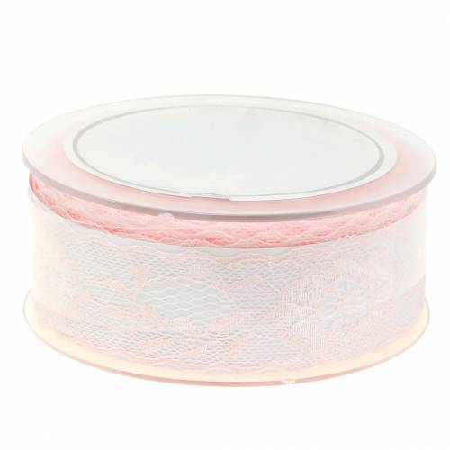 Floristik24 Spetsband blommigt med vågig kant rosa 40mm 20m