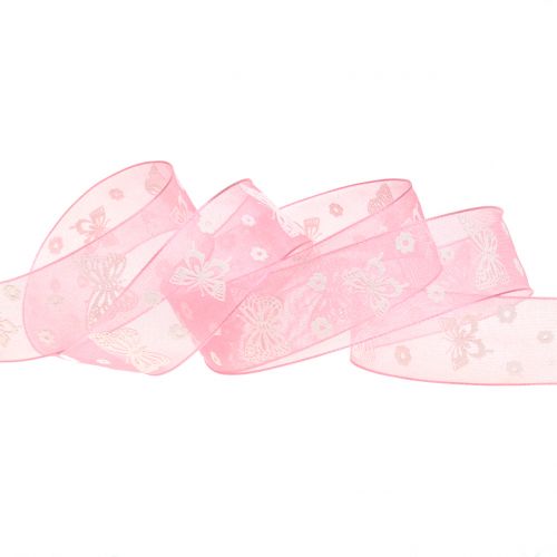 Floristik24 Organza band fjäril gammal rosa 25mm 20m