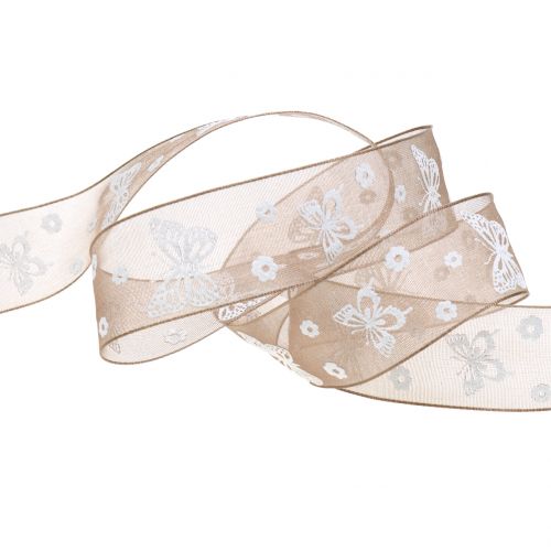 Floristik24 Organza band fjäril brun 25mm 20m