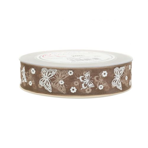 Floristik24 Organza band fjäril brun 25mm 20m