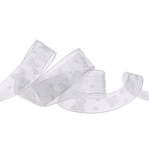 Floristik24 Organza band fjärilgrå 25mm 20m