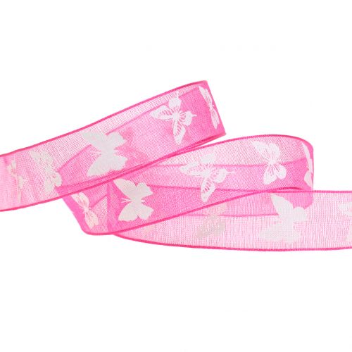Floristik24 Organzaband fjäril rosa 15mm 20m