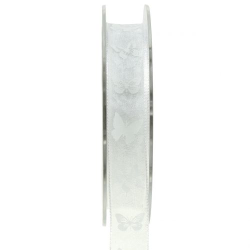 Floristik24 Organza band fjäril vit 15mm 20m