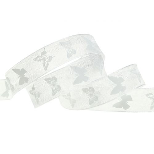 Floristik24 Organza band fjäril vit 15mm 20m