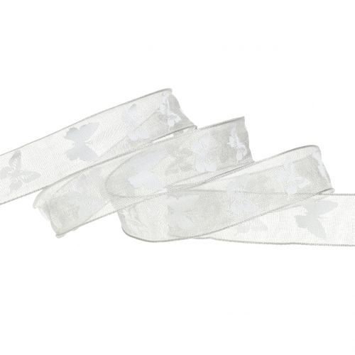 Floristik24 Organza band fjärilgrå 15mm 20m
