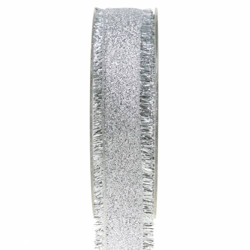 Floristik24 Dekorativt band silver med fransar 25mm 15m