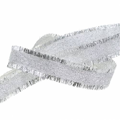 Floristik24 Dekorband silver med fransar 15mm 15m