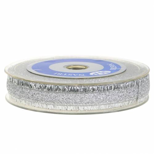 Floristik24 Dekorband silver med fransar 15mm 15m