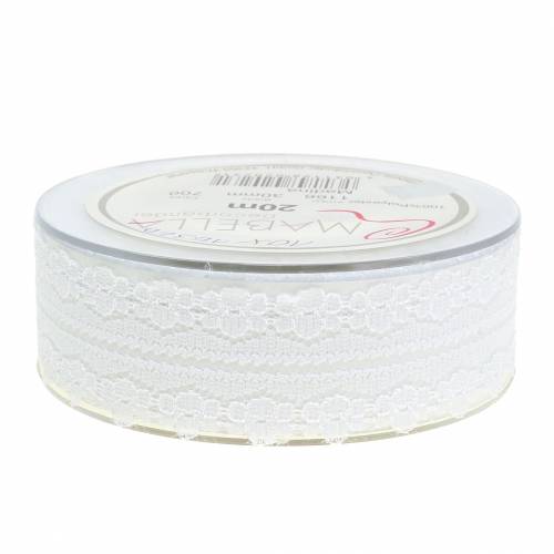 Floristik24 Spetsband dekorationsband vit 20m 3cm