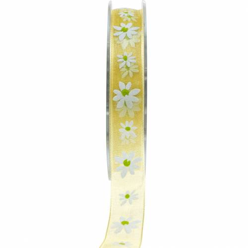 Floristik24 Organzaband gula blommor 15mm tygband dekorativt band sommardekoration 20m