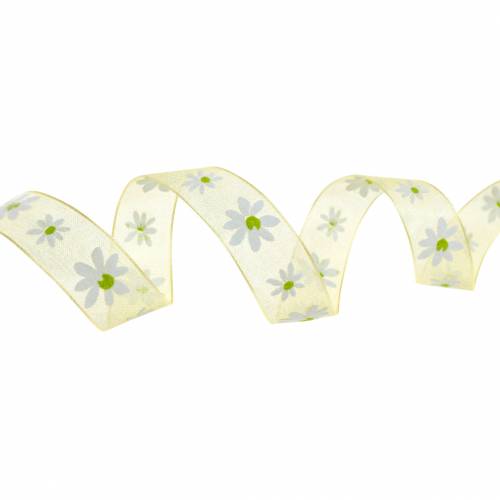 Floristik24 Organzaband gula blommor 15mm tygband dekorativt band sommardekoration 20m