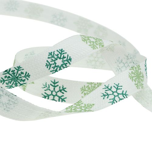 Floristik24 Dekorativt band med snöflingor vit, grön 15mm 15m