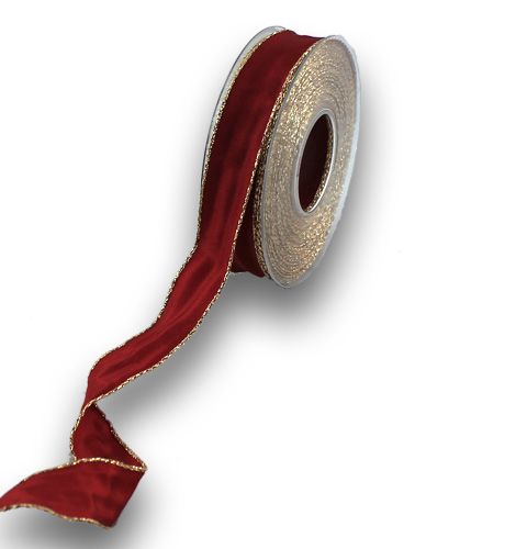 Floristik24 Bordo sidenband med guldkant 25mm 25m