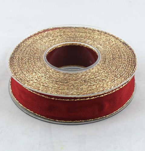 Floristik24 Bordo sidenband med guldkant 25mm 25m