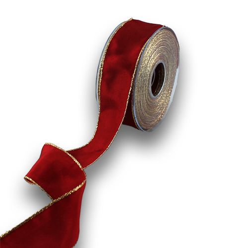 Floristik24 Sidenband Bordo med guldkant 40mm 25m