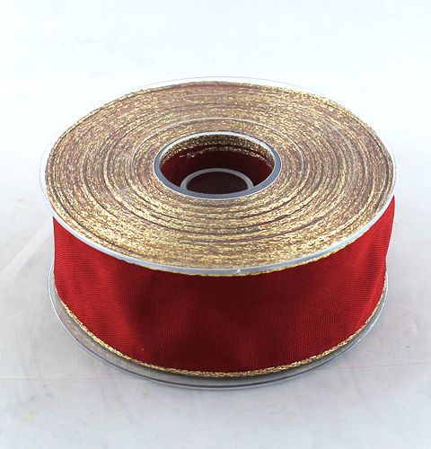 Floristik24 Sidenband Bordo med guldkant 40mm 25m