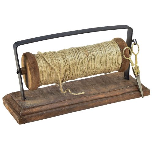 Artikel Dispenser trä gjutjärn garnhållare sax jute L27,5cm