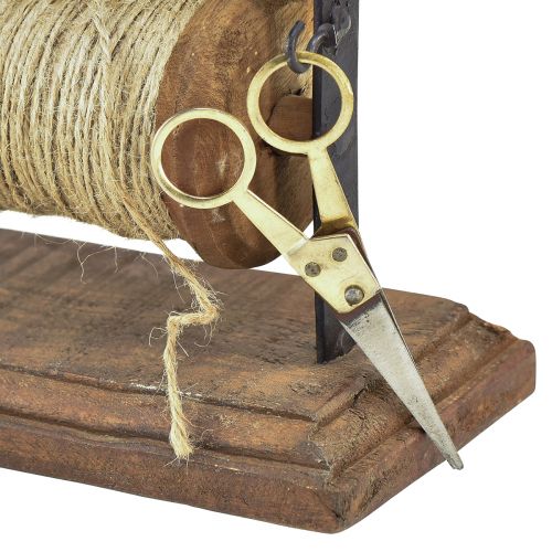 Floristik24 Dispenser trä gjutjärn garnhållare sax jute L27,5cm
