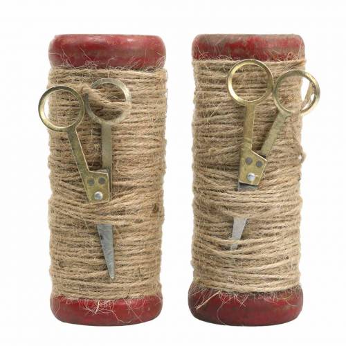 Artikel Garnspole med dekorativ sax Ø6,5cm H15cm 2st vintagestil