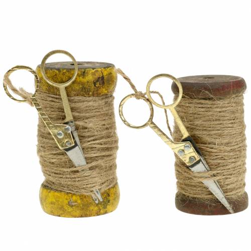 Tejprulle juteband med sax Ø5cm H8cm 2st
